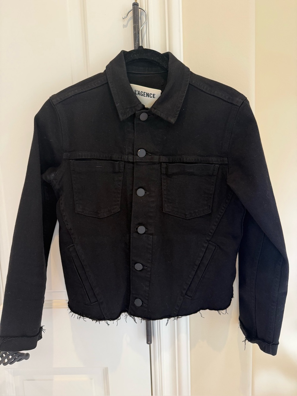 L’Agence Janelle Slim Raw-Edge Denim Jacket